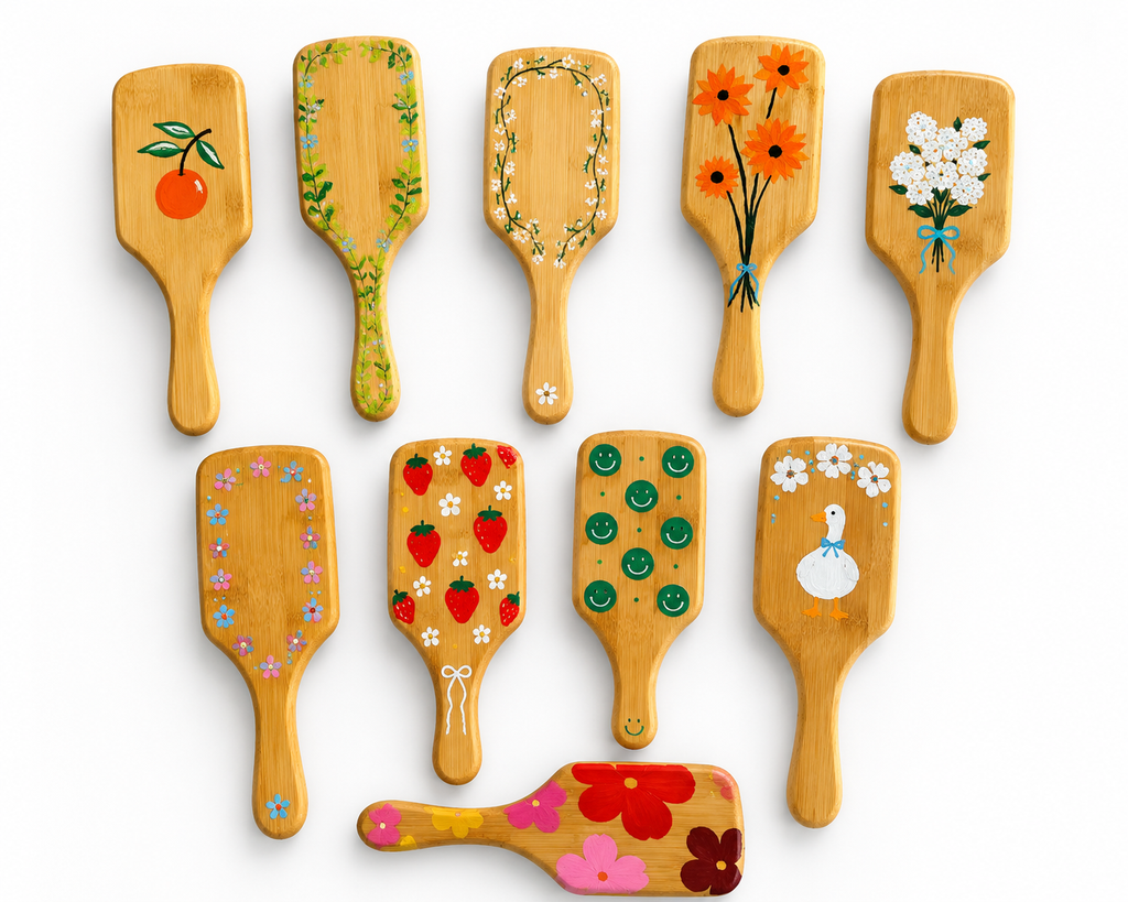 Handpainted Bamboo Hairbrush