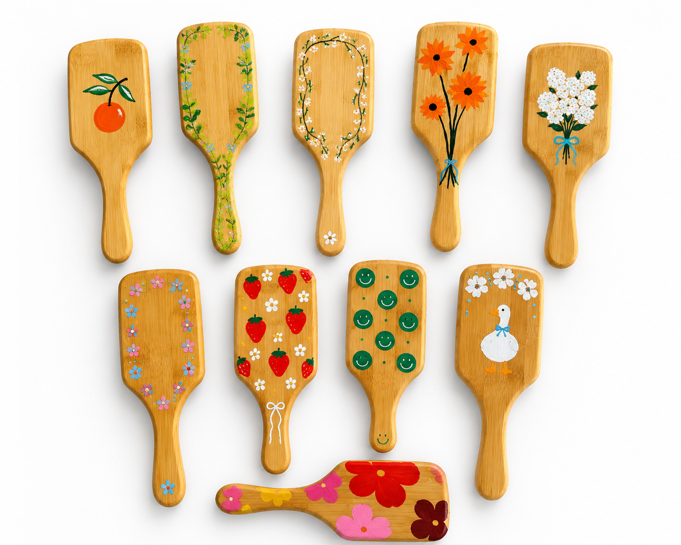 Handpainted Bamboo Hairbrush